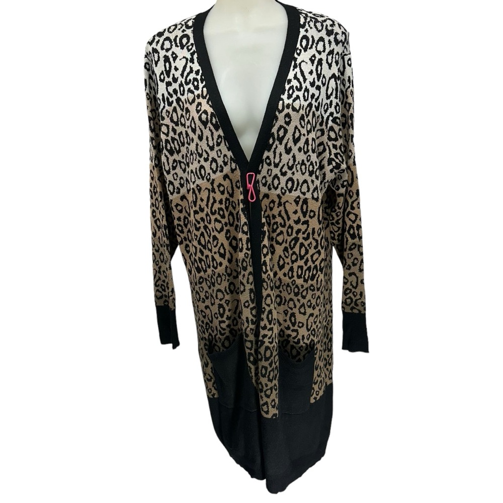 Joseph A Vintage Lightweight 39” Long Open Cardigan Ombre Blush Leopard Print